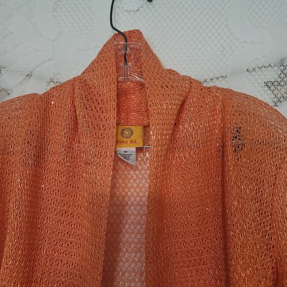 Ruby Rd Medium Orange Sparkly Top Mesh Weave Open Knit Open Cardigan Shawl - Picture 4 of 10